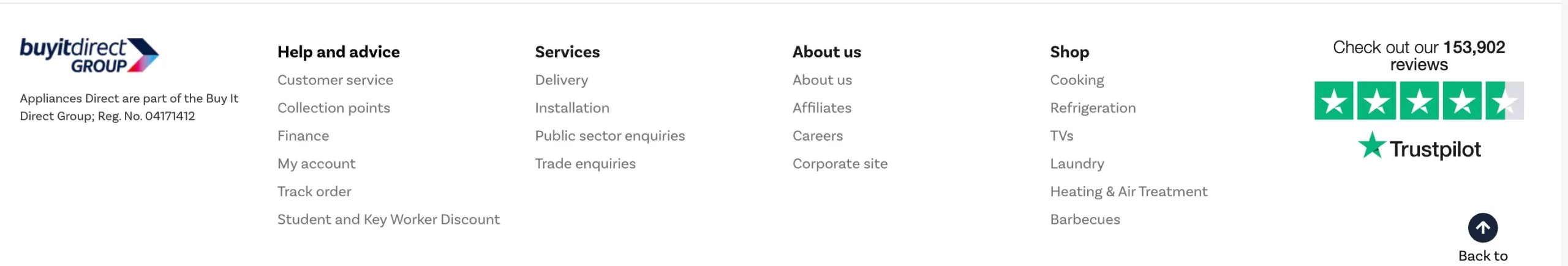 Trustpilot reviews displayed on the Buy It Direct website