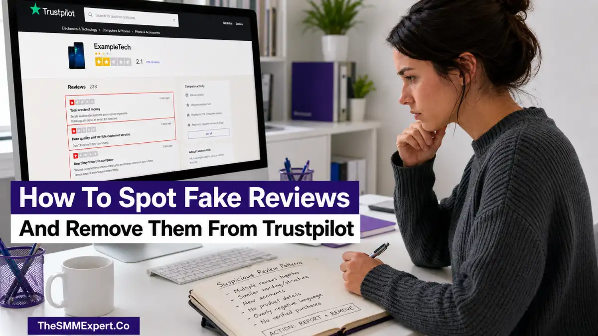 Guide showing how businesses can identify, report, and remove fake Trustpilot reviews