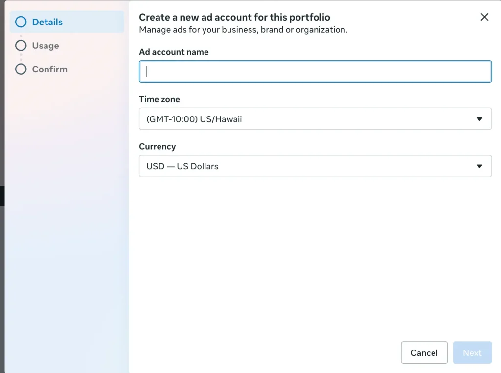 how to create a business ad account on facebook Step 4